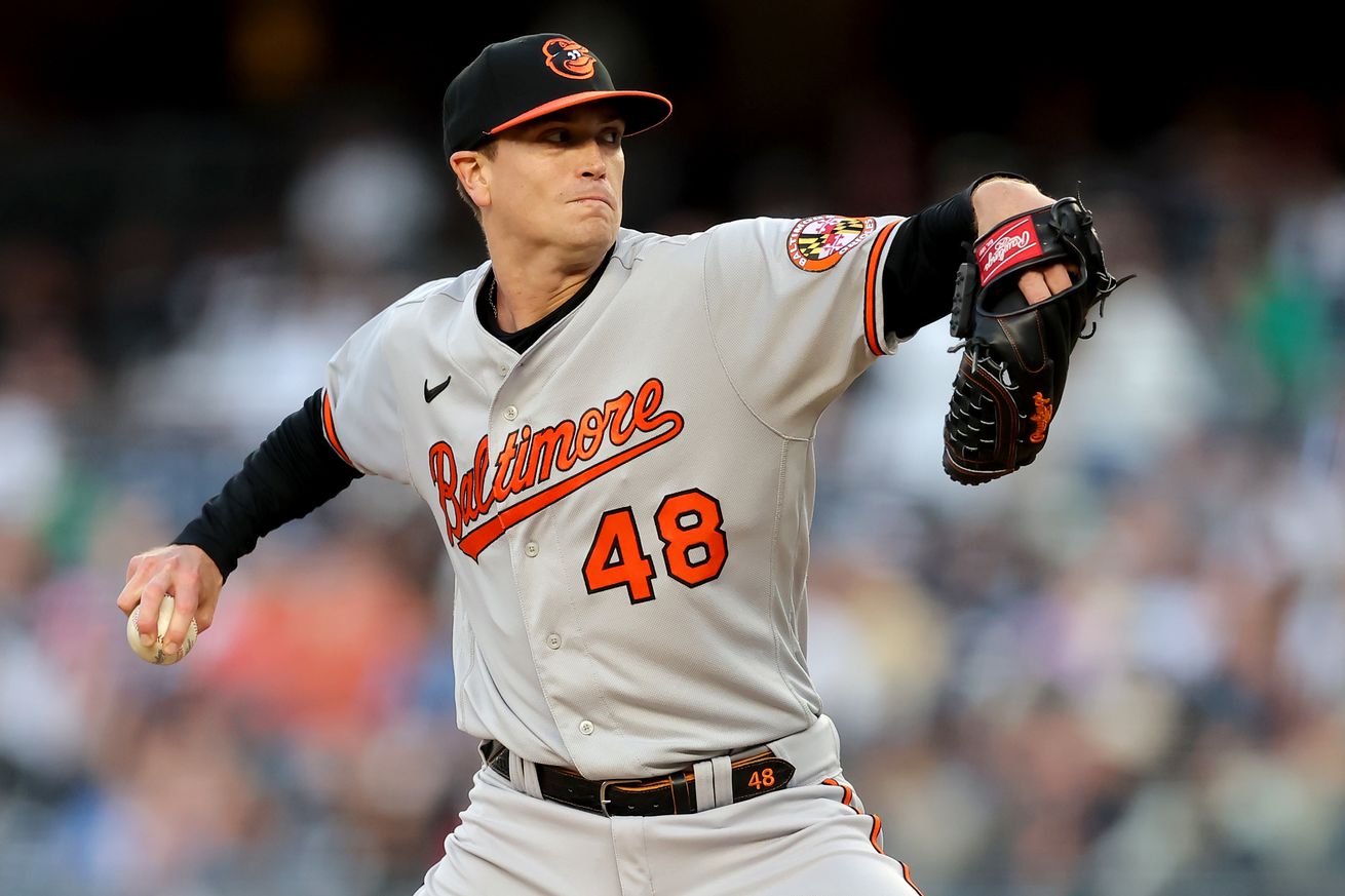 Orioles pitcher Kyle Gibson throws a pitch at Yankee Stadium in his last start. 