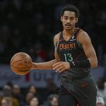 Dec 15, 2023; Washington, District of Columbia, USA; Washington Wizards guard Jordan Poole (13) dribbles during the game against the Indiana Pacers at Capital One Arena. Washington Wizards defeated Indiana Pacers 137-123. Mandatory Credit: Tommy Gilligan-USA TODAY Sports