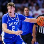 Duke Blue Devils forward Cooper Flagg (2) dribbles the ball