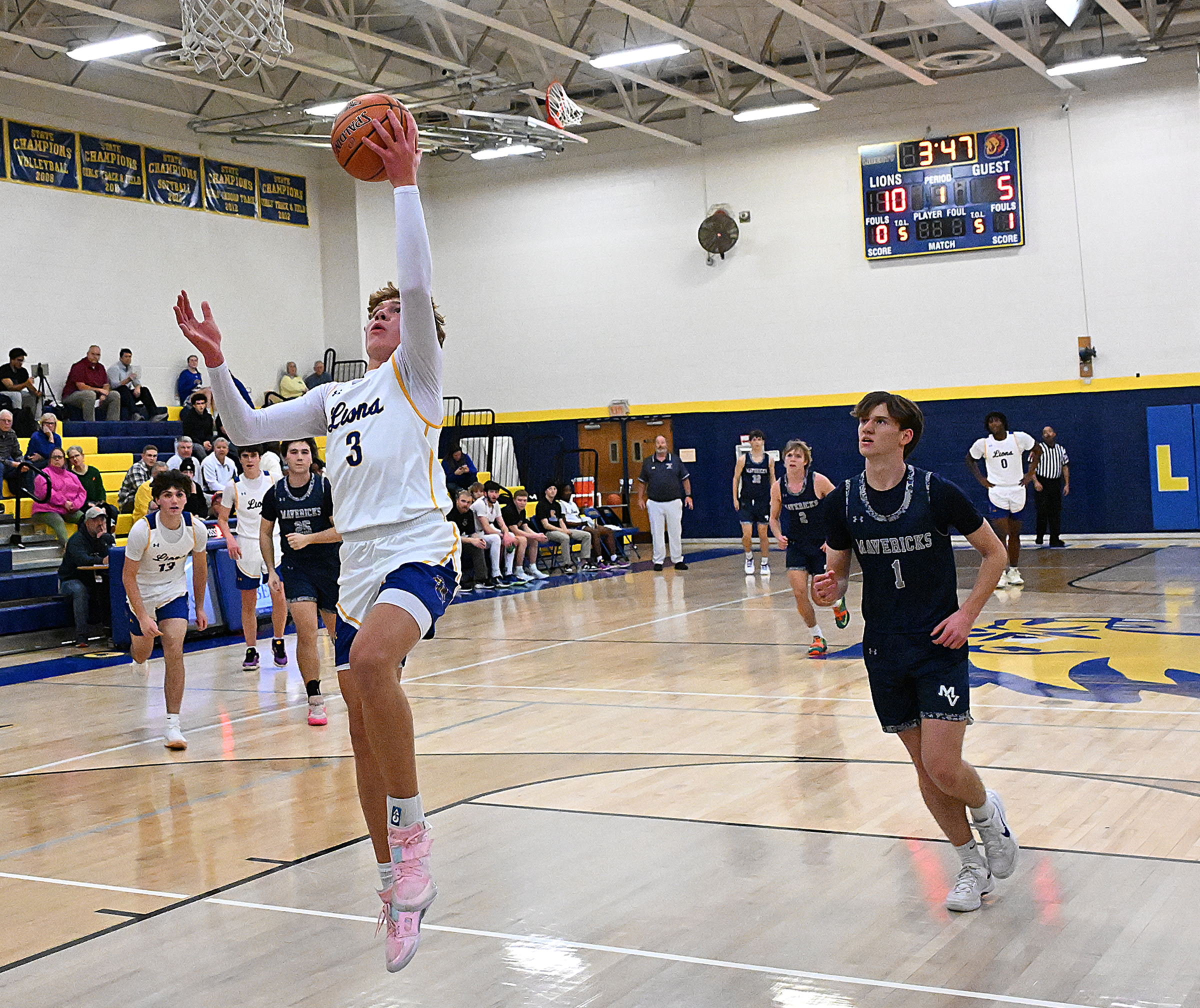 Liberty #3, Jayden Zumbrun turns a steal in the back...