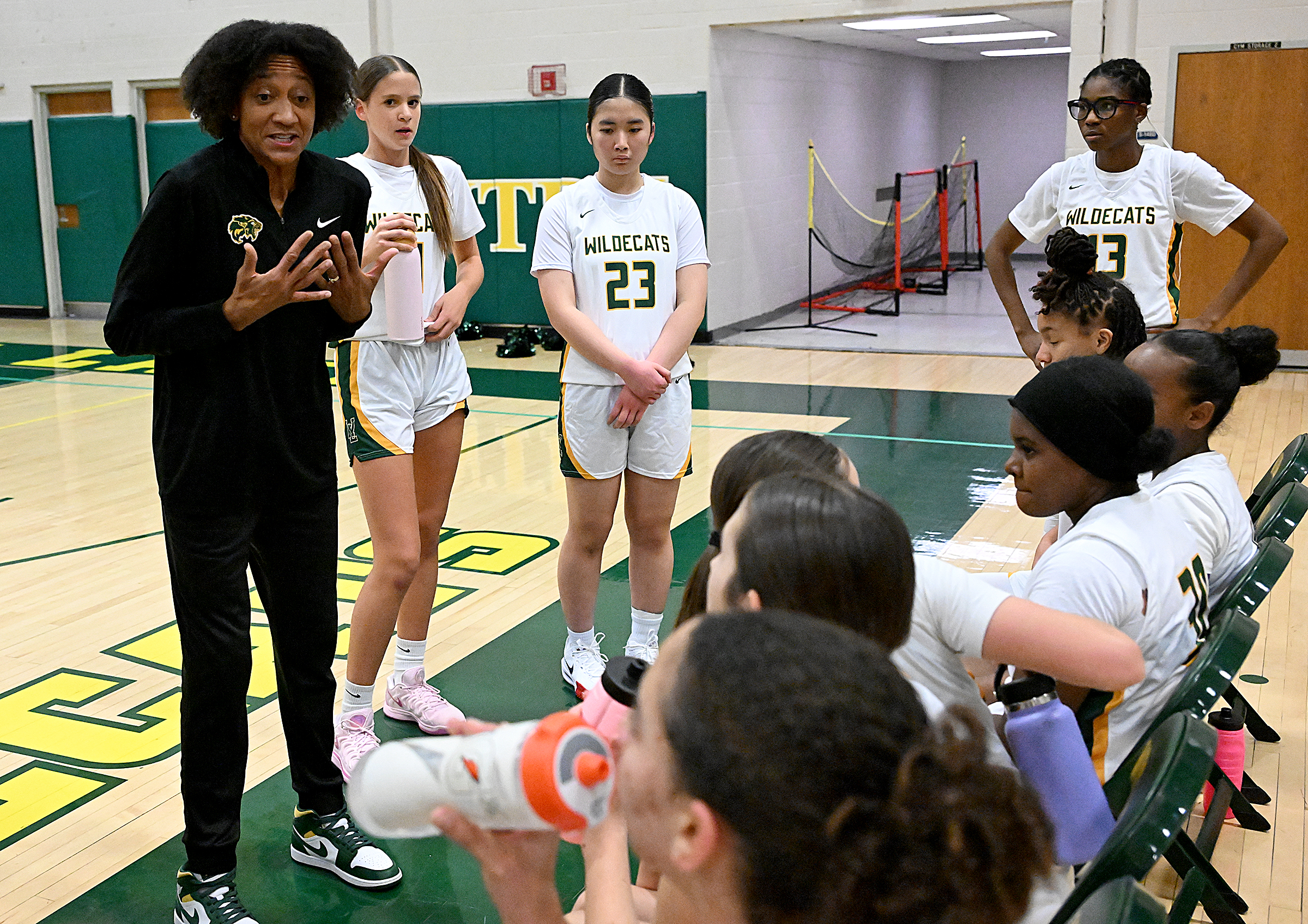 Wilde Lake Head Coach Rhonda Corkeron. Season-opening girls basketball game...