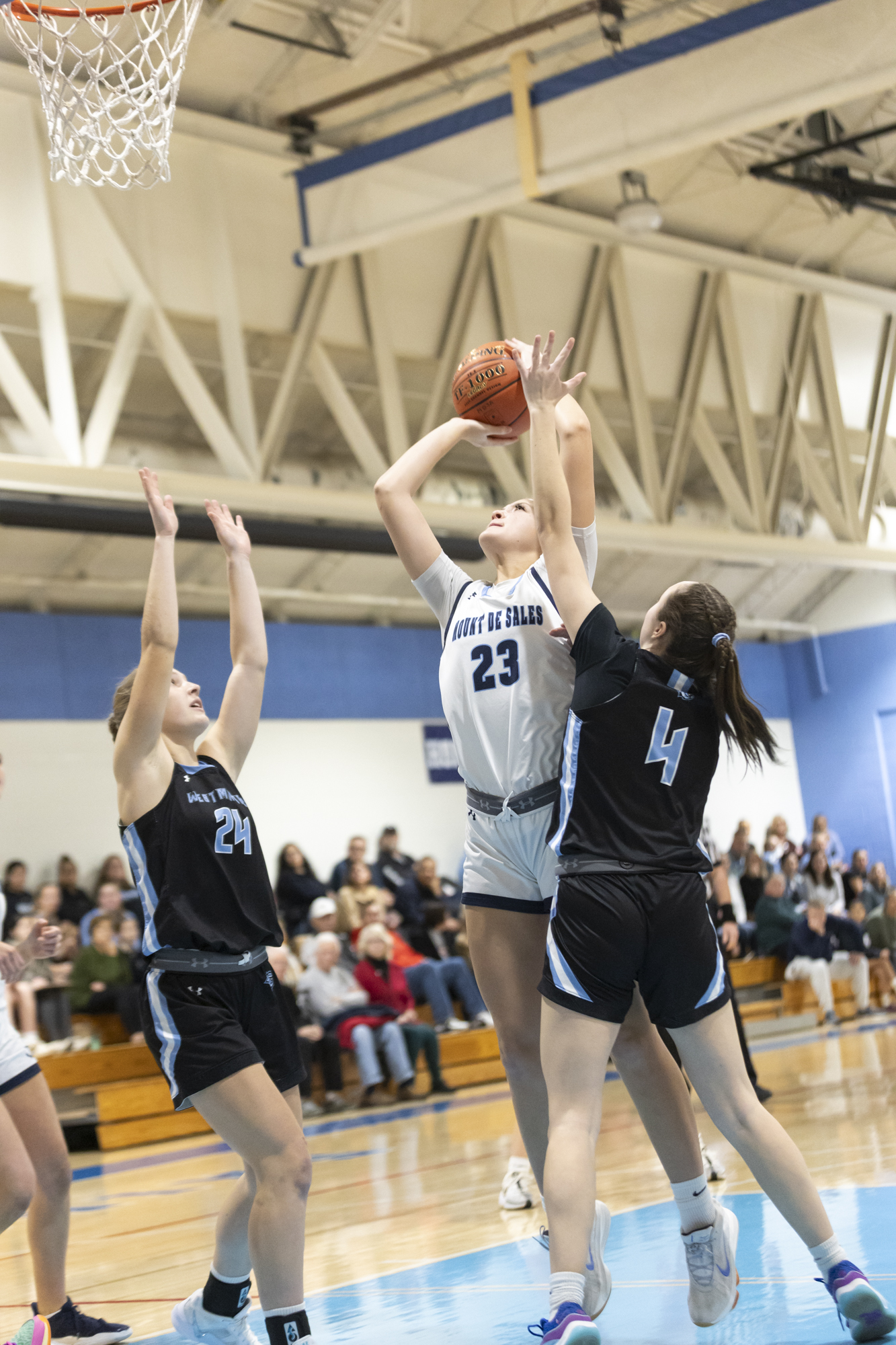 Shleby Lewis goes up for a shot under the basket...