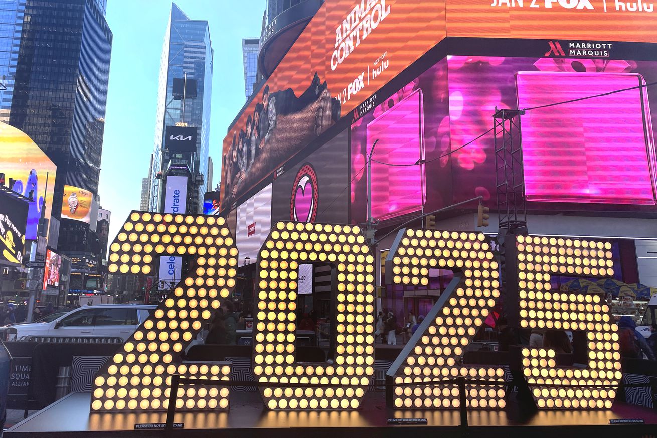 The “2025” numbers for the New Year’s Eve celebration in Times Square, New York City.