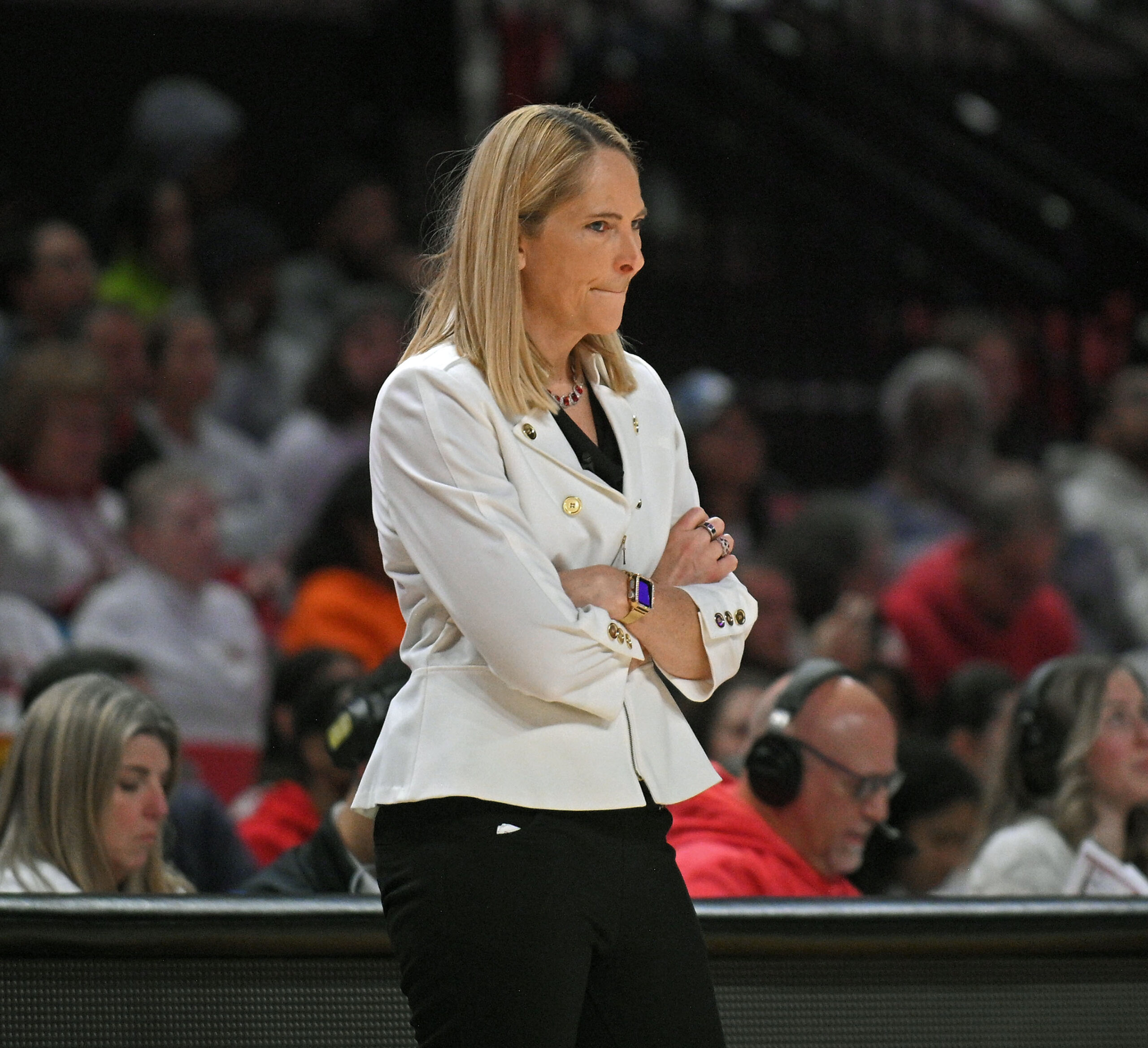 Maryland’s Brenda Frese coaches against USC in the third quarter....