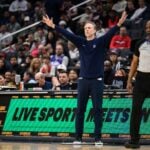 Mar 5, 2025; Washington, District of Columbia, USA; Washington Wizards head coach Brian Keefe reacts during the third quarter against the Utah Jazz at Capital One Arena. Mandatory Credit: Reggie Hildred-Imagn Images Bilal Coulibaly injury